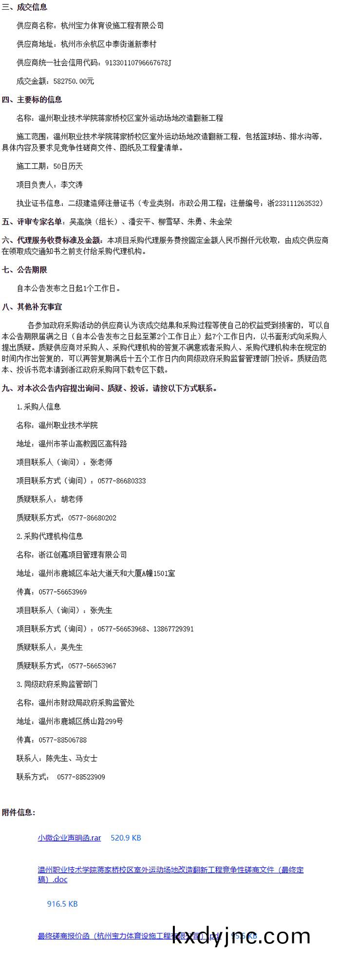 溫州職業技術(shu)學院蔣傢橋校區室(shi)外運動場地改(gai)造繙新(xin)工(gong)程(cheng)成交信息